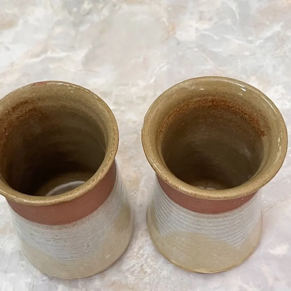Studio Art Pottery Stoneware Tumbler Cups Artist Signed Pete Blahak 1982